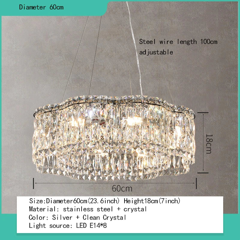 Elegant Chrome Stainless Steel K9 Crystal Chandelier - A Modern Luxury Lighting Fixture for Living Rooms, Bedrooms, and Dining Spaces
