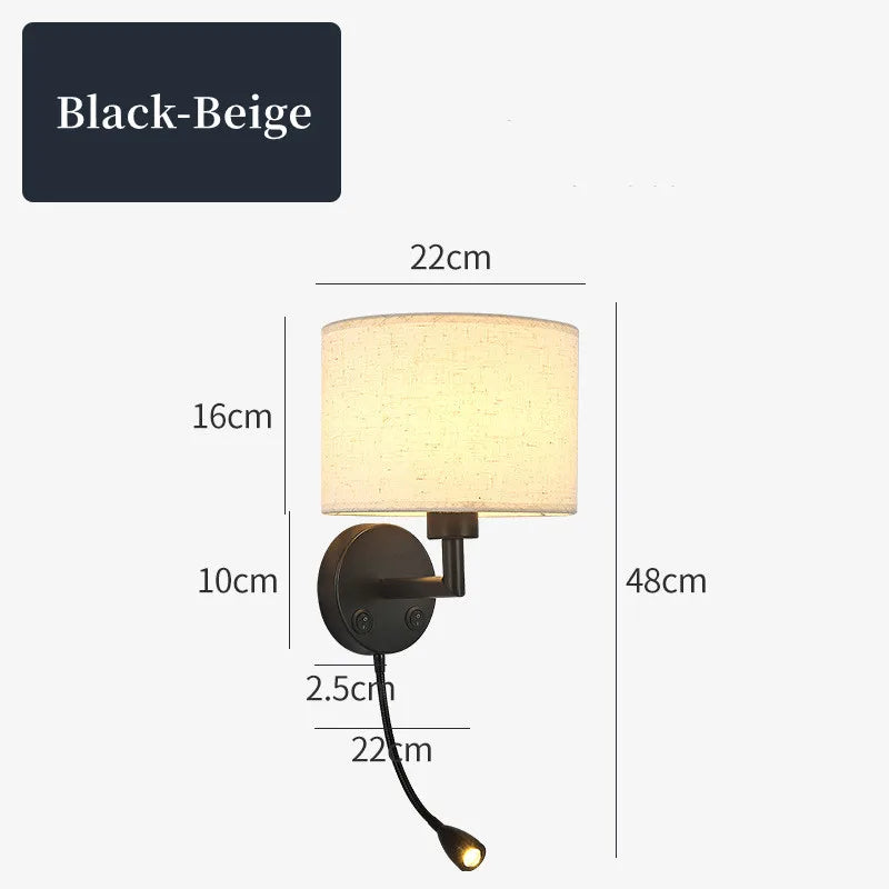Bedside Wall Lamp with Rotating Spotlight - Modern Fabric Lampshade Reading Wall Sconce for Bedroom Home Decoration with LED E27