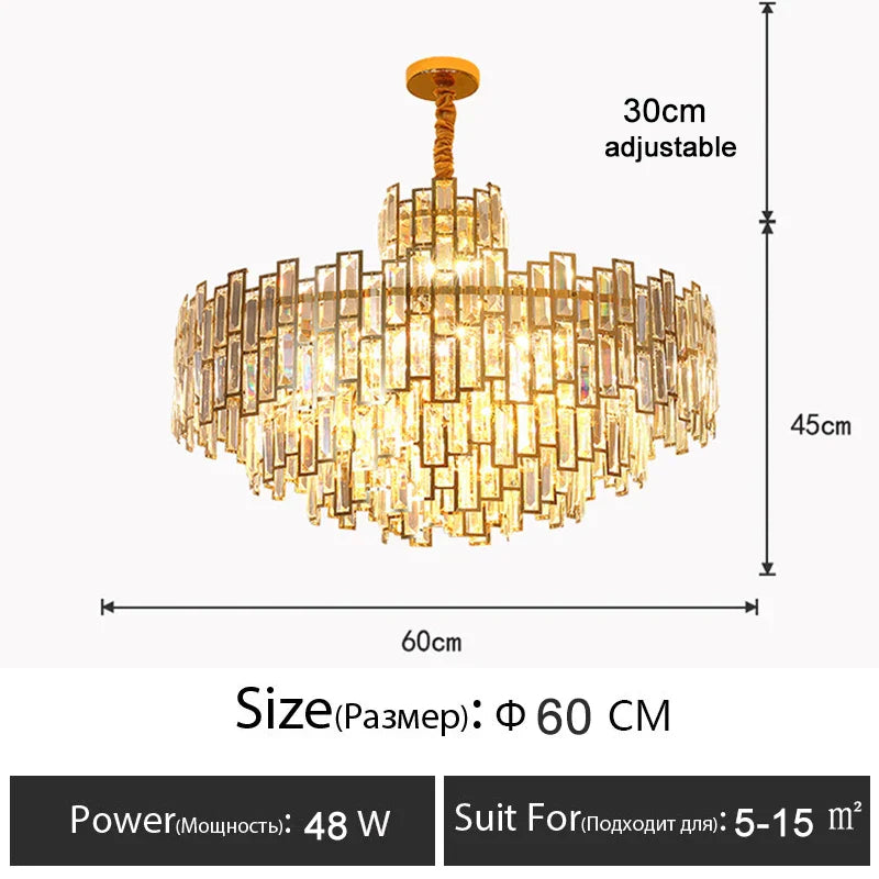 Luxury Golden Crystal LED Ceiling Lamp - Modern Round Ceiling Chandelier for Dining and Living Rooms