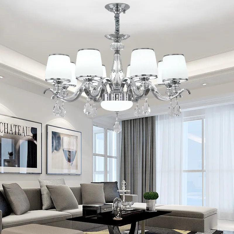 Elegant European Chrome Crystal Chandelier - A Postmodern Simple Fixture for Living Rooms, Dining Spaces, and Bedrooms