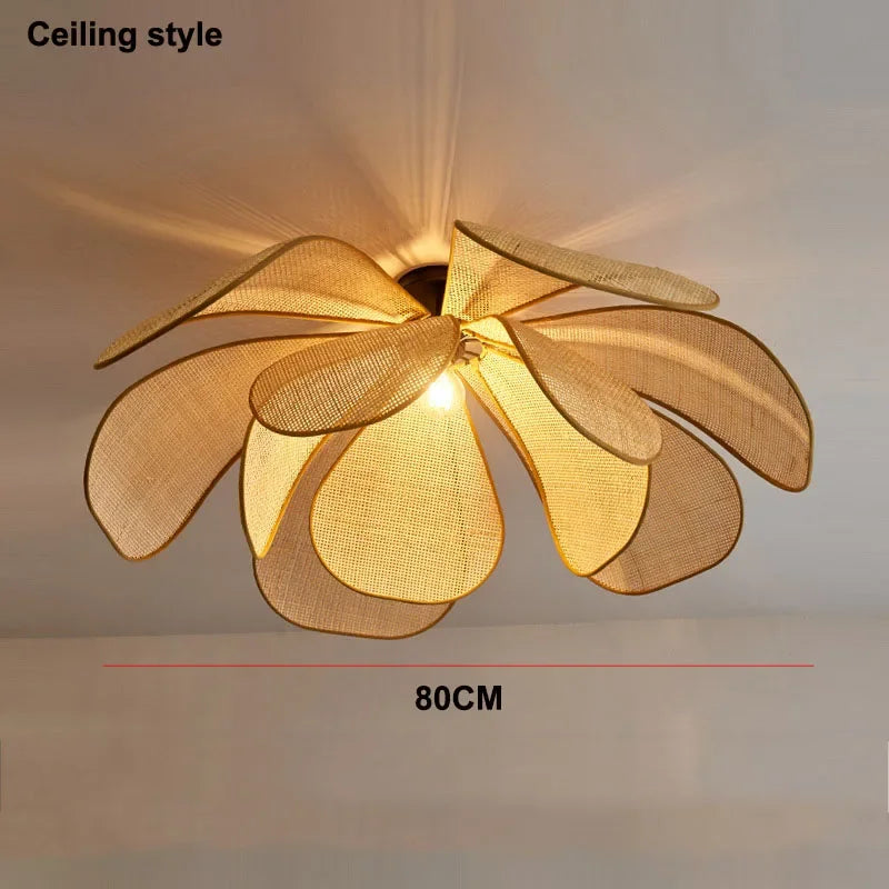 Designer Handmade Rattan Flower Chandelier - Rustic Elegance for Your Living and Dining Spaces