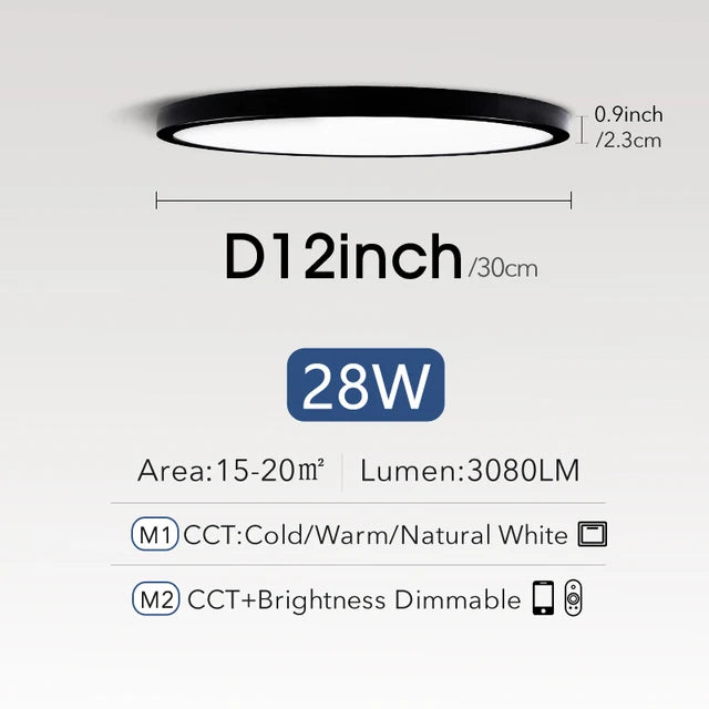 Smart LED Ceiling Lamp - 20-inch Ultra-Thin Lighting Fixture for Living Room, Bedroom, and Balcony