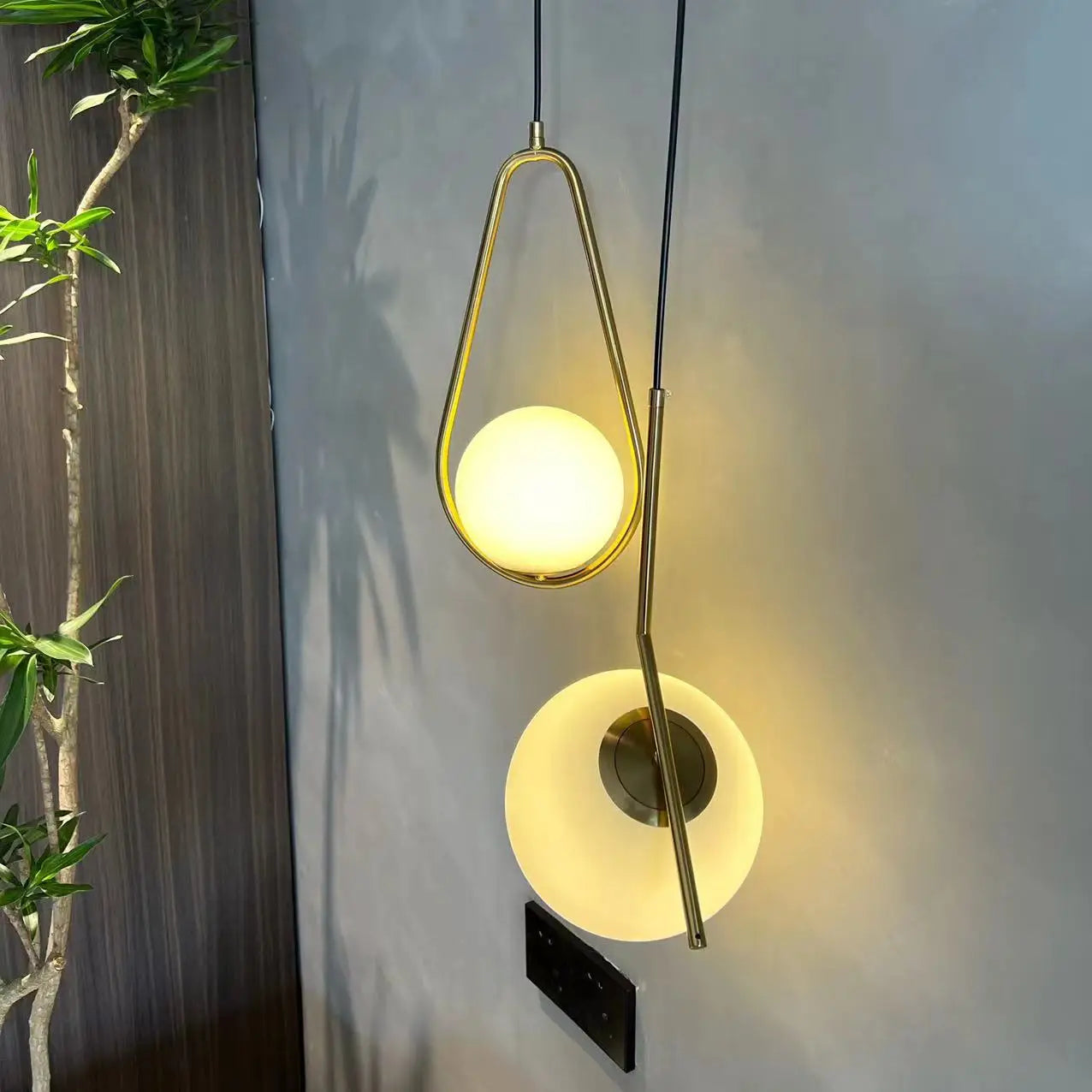 Modern Glass Ball Pendant Light Fixture - Elegant Luminaire Hanging Lamp with Gold Ring for Bedrooms, Living Rooms, Shops, and Restaurants