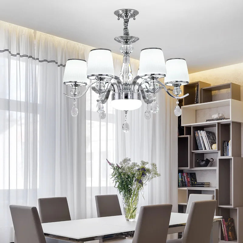 Elegant European Chrome Crystal Chandelier - A Postmodern Simple Fixture for Living Rooms, Dining Spaces, and Bedrooms