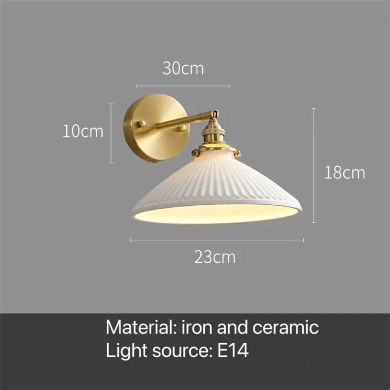 Rotary Brass Ceramic Wall Lamp with Pull Switch - Customizable LED Sconce for Bedroom and Interior Lighting