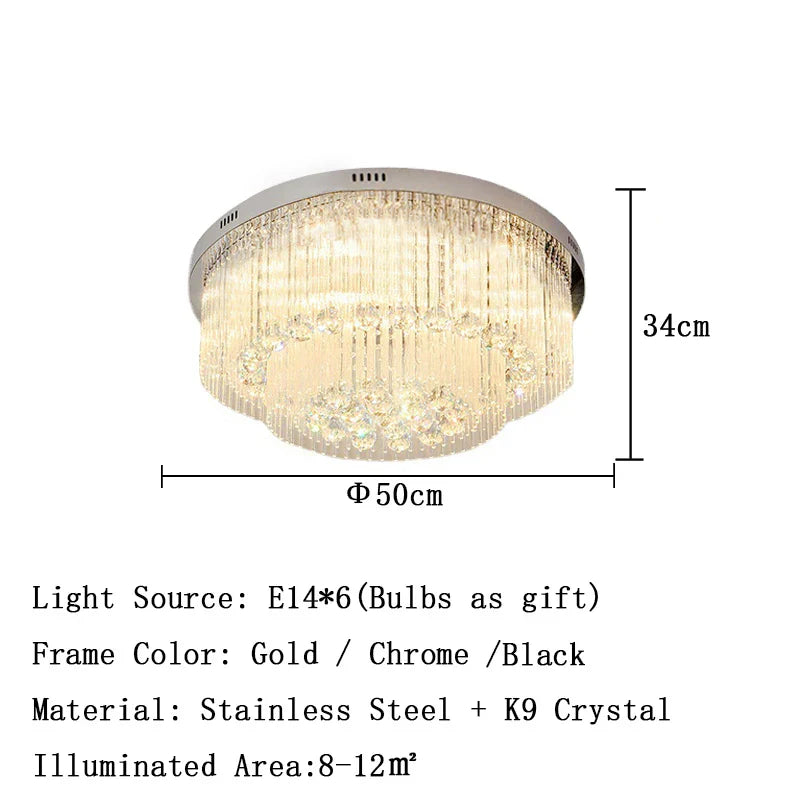 Luxury Chrome LED Ceiling Lights - Modern Elegance for Living Rooms with Crystal Accents