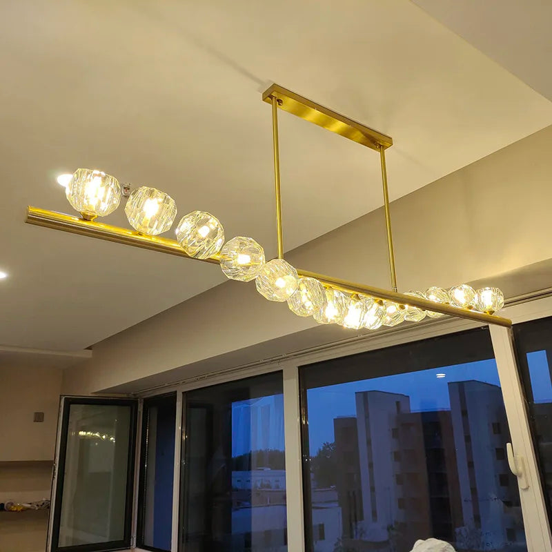 Elegant Rectangle Copper Chandelier - A Luxurious Crystal Light Fixture for Kitchen Islands, Hotel Bars, and Living Rooms