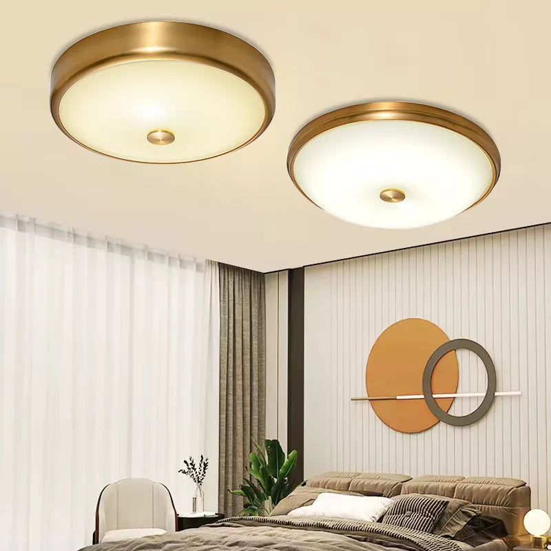 Contemporary Round Glass Shade Ceiling Lights - LED Lighting for Living Rooms, Bedrooms, Restaurants, Aisles, and Corridors, Featuring Brass Finish