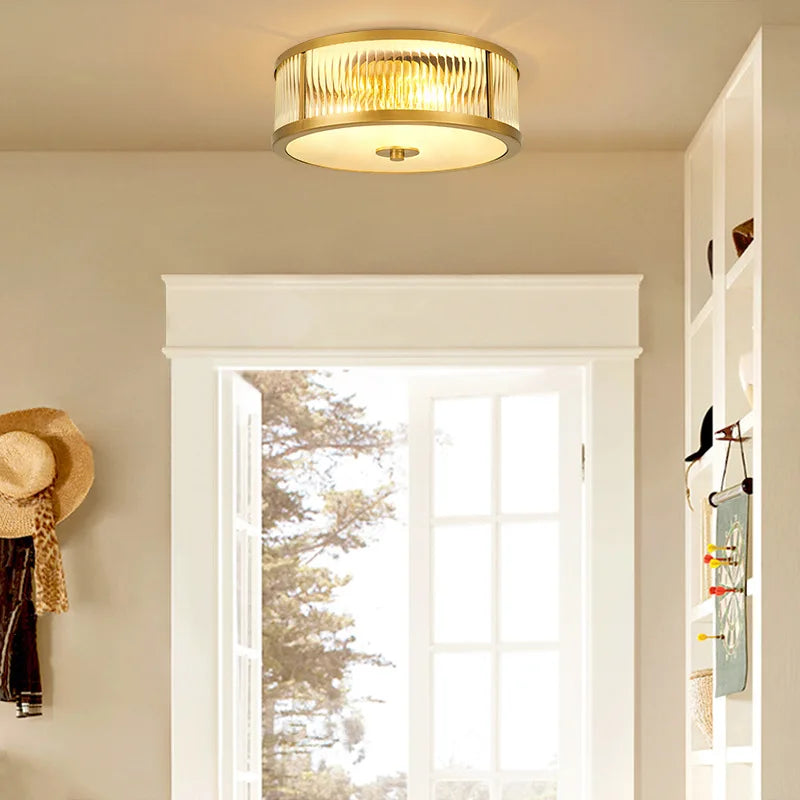 Elegant American Seiko Pure Copper Ceiling Light - Modern Minimalist LED Round Lamp for Bedrooms, Living Rooms, and Dining Areas