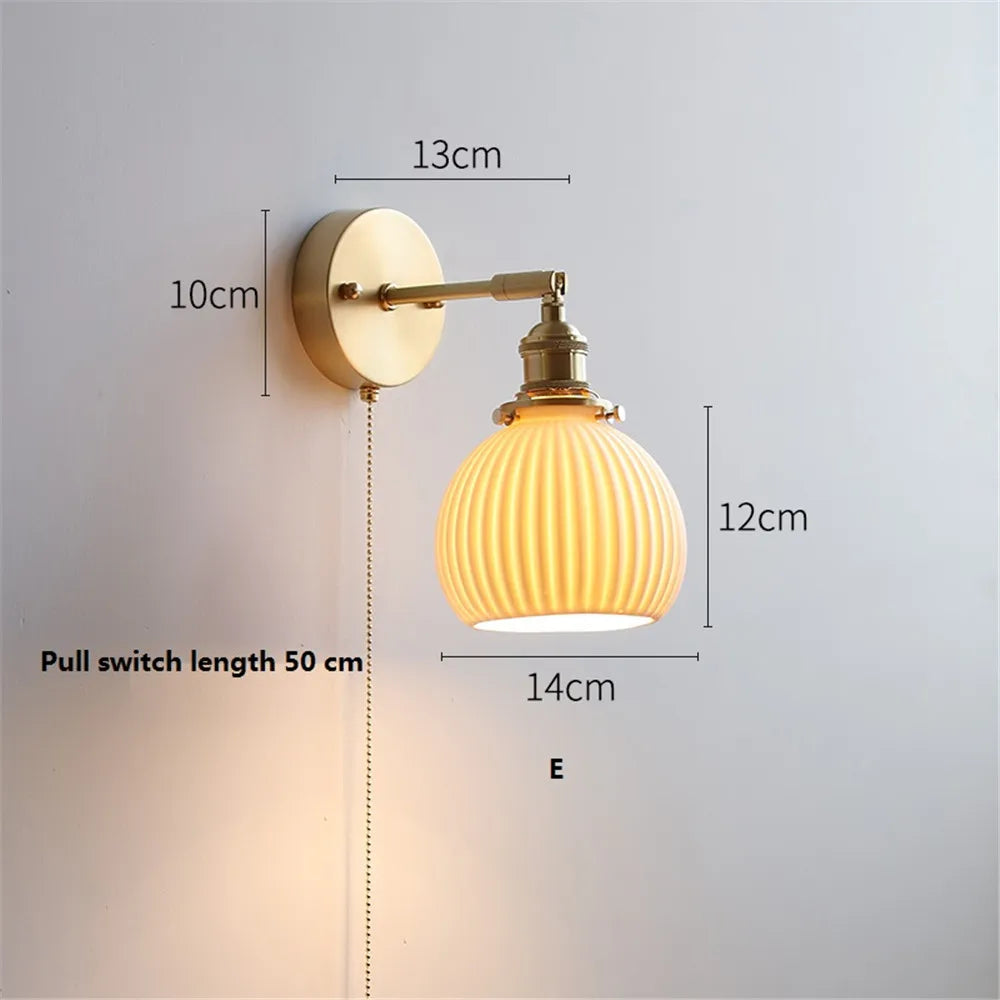 Nordic Home Decoration Bedside Ceramic Wall Light - LED Fixture with Pull Switch for Living Room and Bedroom, Adjustable Sconce Lamp