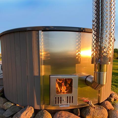SaunaLife Soak-Series Model S4N | Wood-Fired Hot Tub | No Electricity Required | 304 Gallons | Self-Cleaning Stove | Heats 40°F to 95°F in 1.5-2 Hours | Natural Thermo-Spruce | Fully Assembled | Up to 6 Bathers