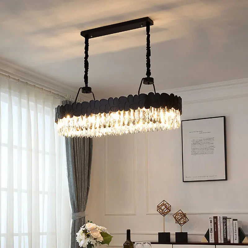 New Design Creative Black/Gold Hall Bedroom Crystal Round Chandelier Modern Rectangular Dining Room Brilliant Crystal Chandelier