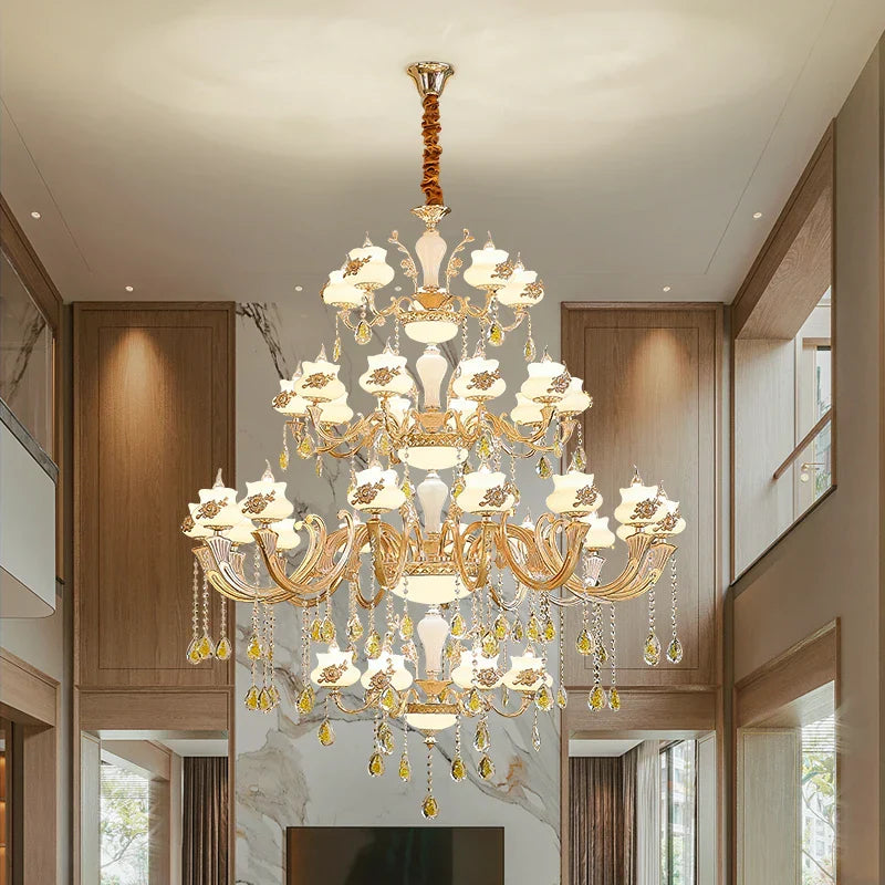European-Style Duplex Building Large Chandelier - Villa Elegance for Spacious Living and Hotel Grandeur