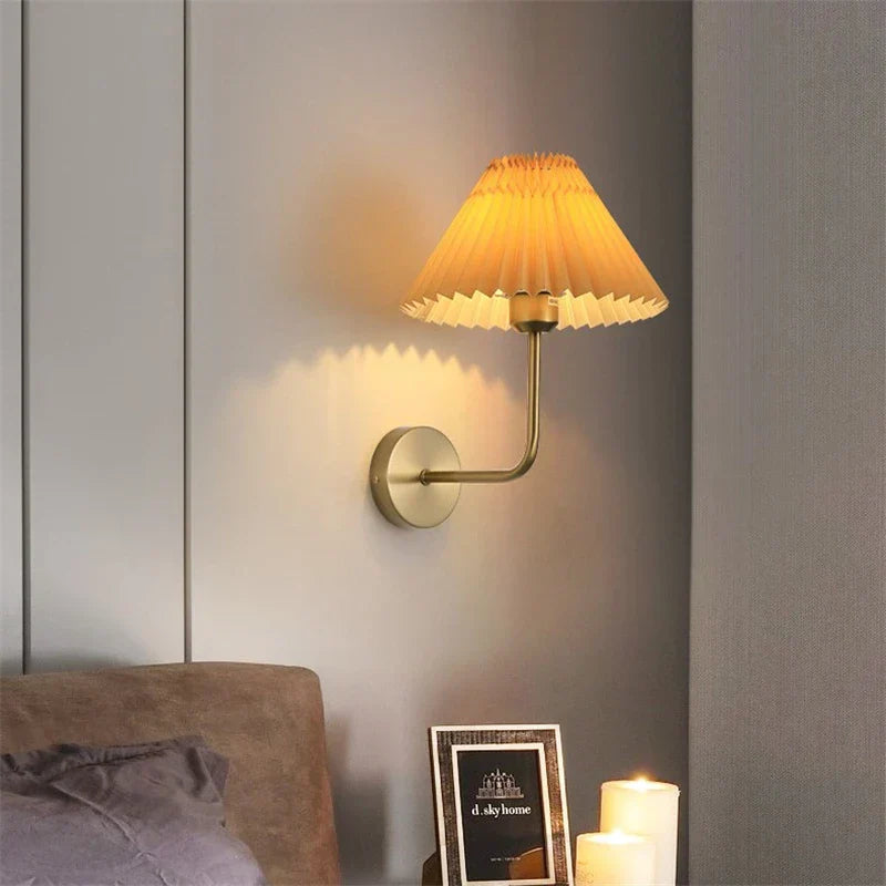 Modern LED Wall Lamp with Metal Curved Pleated Lampshade - Nordic Room Decor for Living Room, Aisle, and Background Wall Lighting