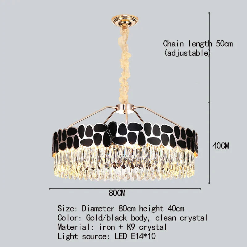 New Design Creative Black/Gold Hall Bedroom Crystal Round Chandelier Modern Rectangular Dining Room Brilliant Crystal Chandelier
