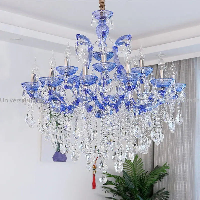 European Princess Crystal Chandelier - Choose from Warm Pink, Blue, Purple, or Red for Creative Room Decor