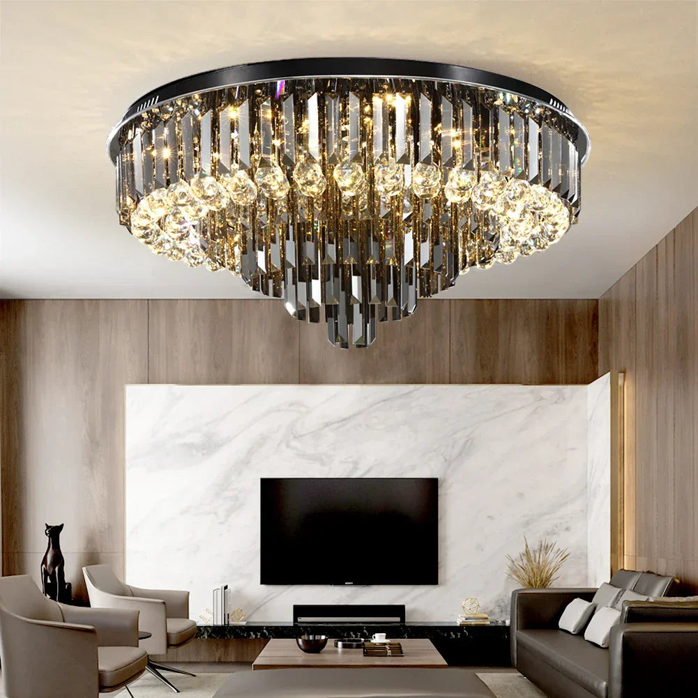 Modern LED Crystal Ceiling Chandelier - Creative Home Decor Lamp in Round Luxury Design (Black, Gold, Silver)