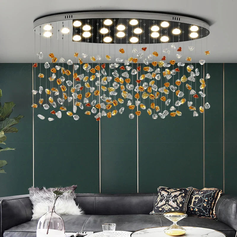 Modern Crystal Stone Chandelier - LED Home Decor Lighting Fixture with Creative Design, Colorful Oval Lustre for Dining Rooms