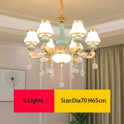 Elegant Blue Ceramic European Crystal Chandelier - Perfect for Living Rooms, Dining Rooms, and Bedrooms