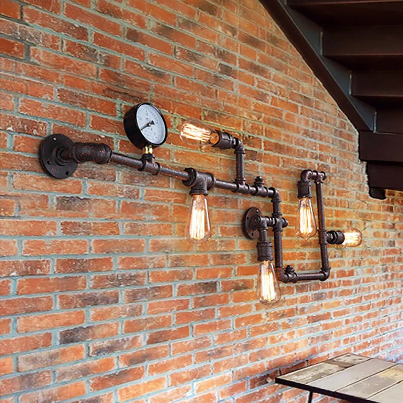 Vintage Retro LOFT Industrial Wall Light - Unique Water Pipe Gear LED Wall Lamp for Restaurant, Bar, and More