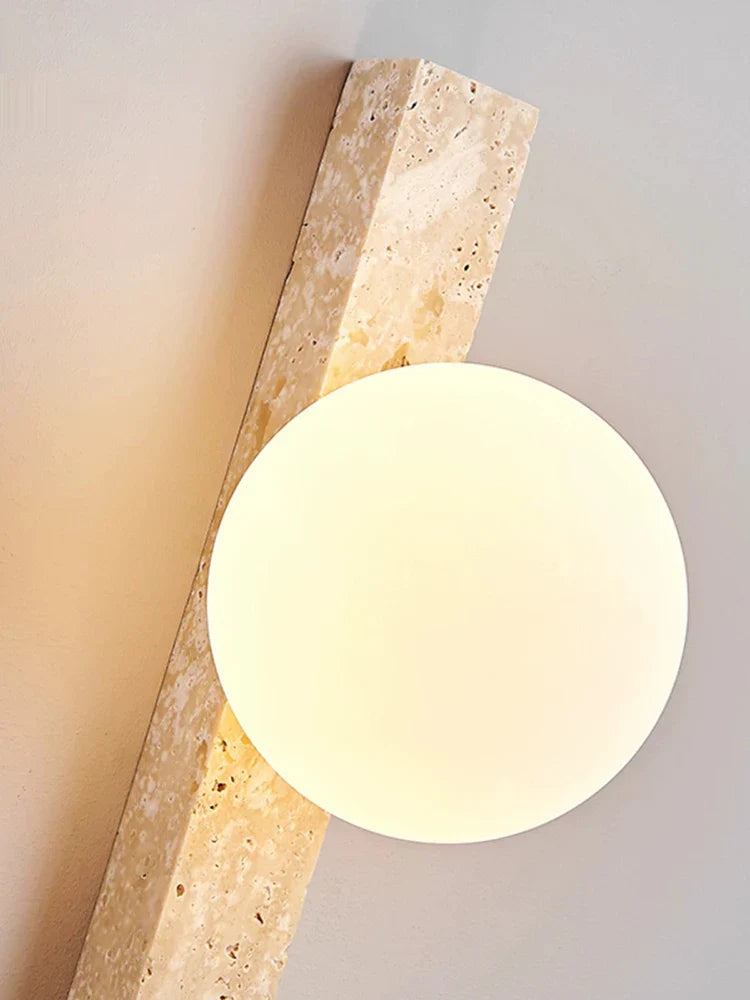 Long Wall Lamp with LED - Retro Stone Design for Bedroom, Living Room, and Staircase Atmosphere Lighting in Cream Style Home Decoration
