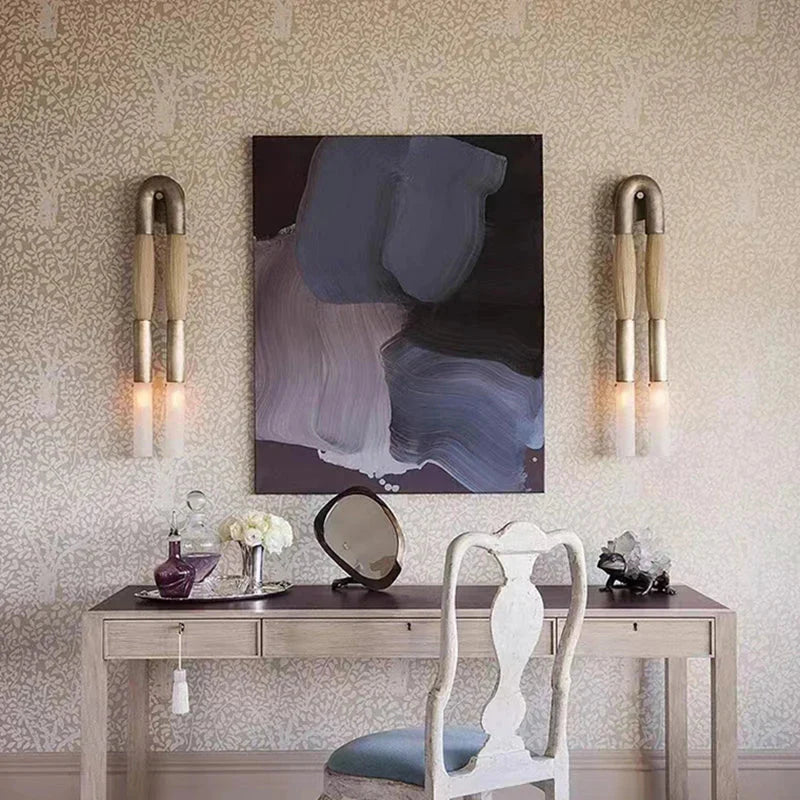 Novelty Wall Lamp - Old Gold, Silver, and Black Metal with Cloth Shade for Dining Room, Bedroom, Foyer, Aisle Lighting Sconce, G9 Bulb, and White Acrylic