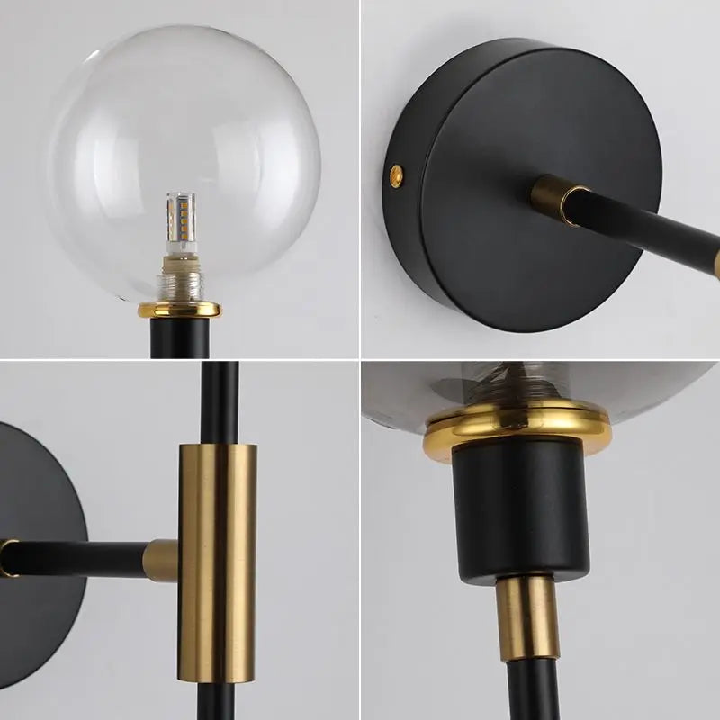 Modern LED Wall Lamp - Black Iron with Glass Ball - Wall Lamps for Living Room, Bedroom, Loft Decor - Nordic Home Bedside Wall Light Fixtures