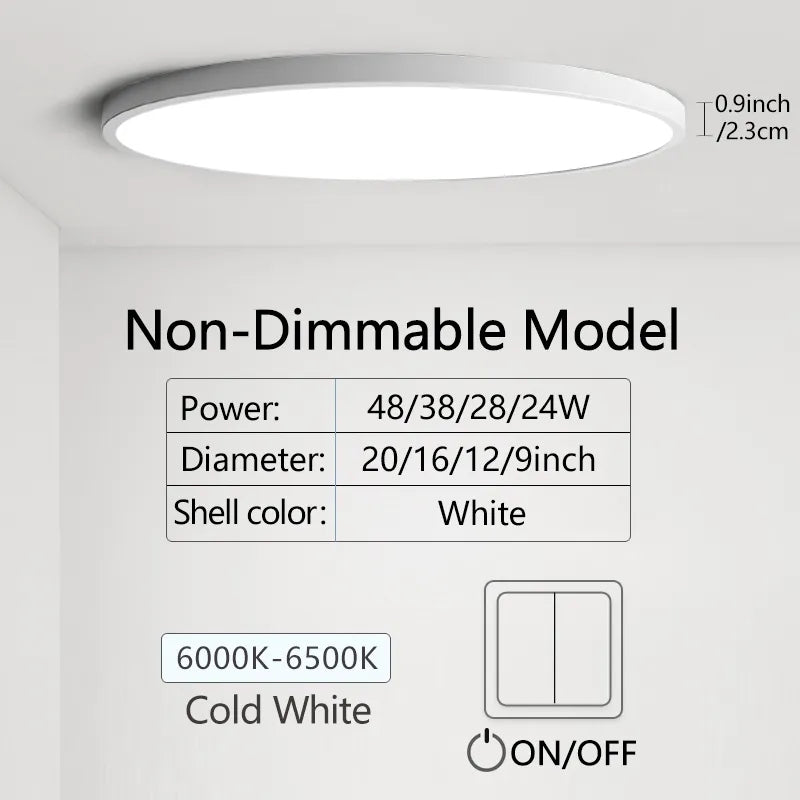 Ultra-Thin LED Ceiling Light - Modern 20-Inch Large Ceiling Lamp with Dimmable Brightness - AC85-265V Panel Light for Room