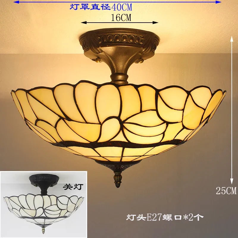 Vintage Tiffany Stained Glass Ceiling Lights - Mediterranean Baroque Hanging Lamp for Living Room, Kitchen, and Bedroom