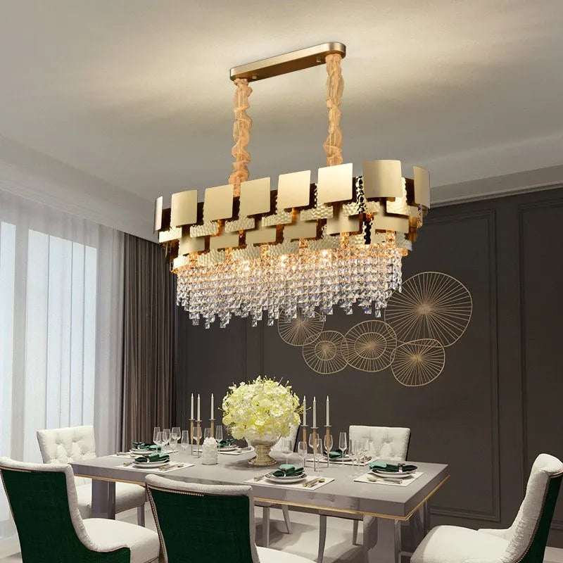 Modern Golden Stainless Steel Chandelier - Elegance for Living and Dining in Villas and Duplex Buildings