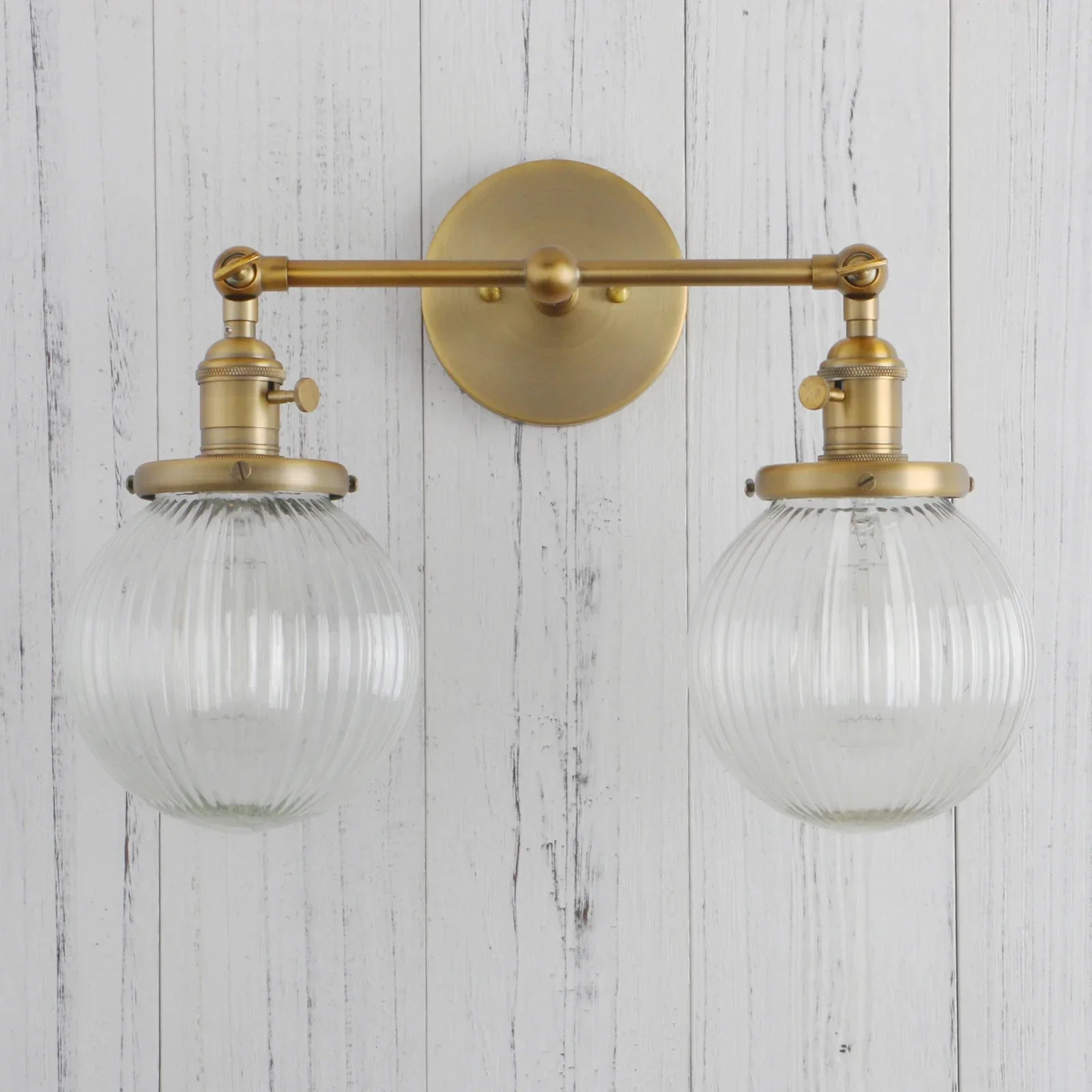 Phansthy Vintage Double Head Wall Sconces - Retro Rustic Wall Lamps with Globe Glass Shades and Switch