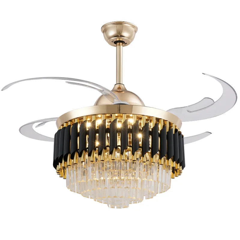 Luxury Crystal Ceiling Fan Chandelier with 110/120cm Blades for Living Room Restaurant Decor Nordic LED Suspension Light