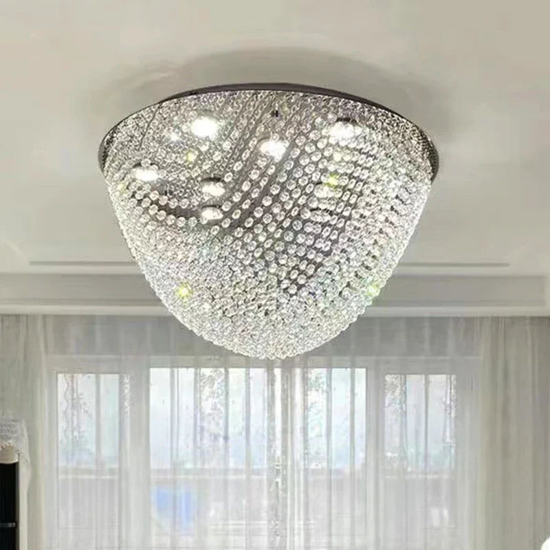 Modern LED Half Round Crystal Ceiling Chandelier - Elegant Illumination for Living and Dining Spaces