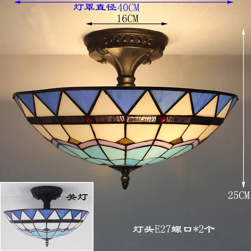 Vintage Tiffany Stained Glass Ceiling Lights - Mediterranean Baroque Hanging Lamp for Living Room, Kitchen, and Bedroom