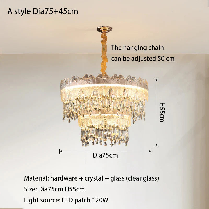 New Modern LED Pendant Lamp - Gold Luxury Round Crystal Ceiling Chandelier for Living Rooms, Bedrooms, Dining Rooms, and Kitchens