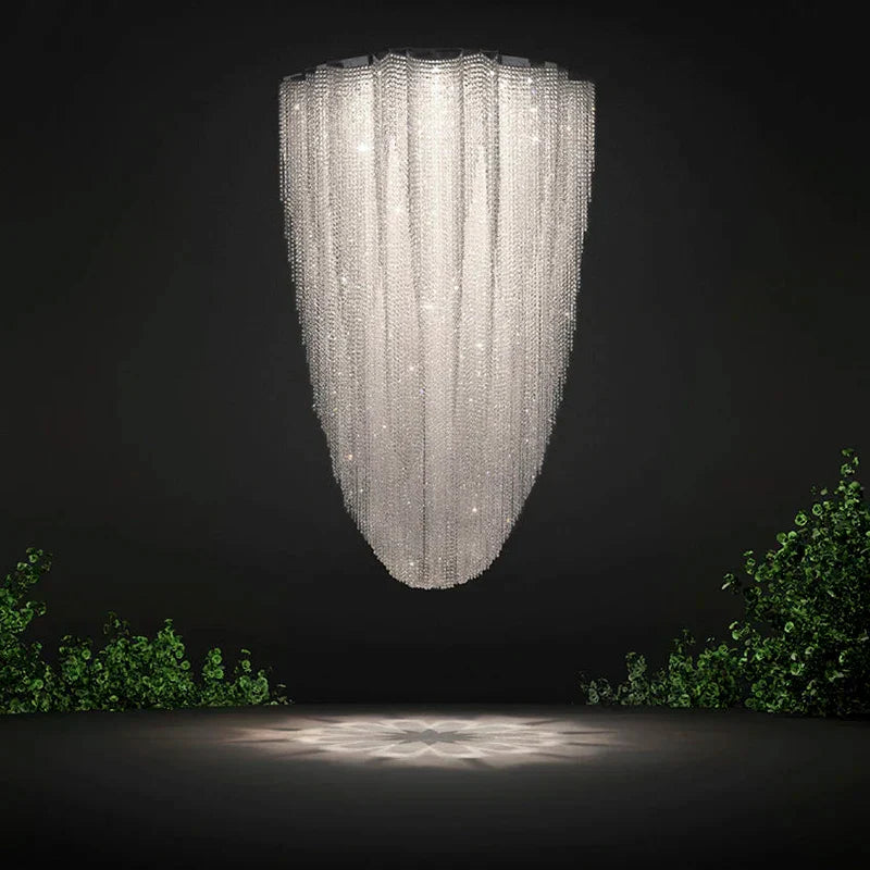 Modern Crystal Chandelier - Luxury Staircase Illumination with Chrome Accents and LED Elegance