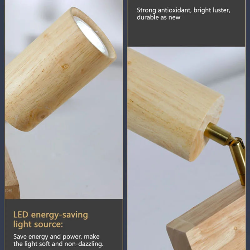 Rotatable Wooden Ceiling Lights - Adjustable Spotlight for Living Room, Bedroom, Dining Room, and Cloakroom