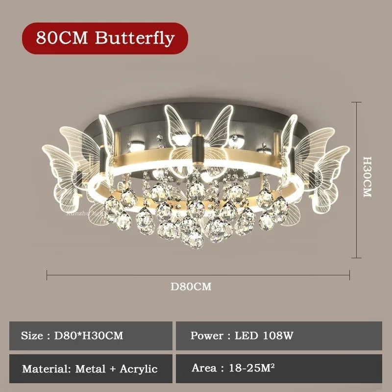 Cartoon Children's Room Crystal Ceiling Light - Butterfly Chandelier and Balloon LED Bedroom Light for Girl's Room