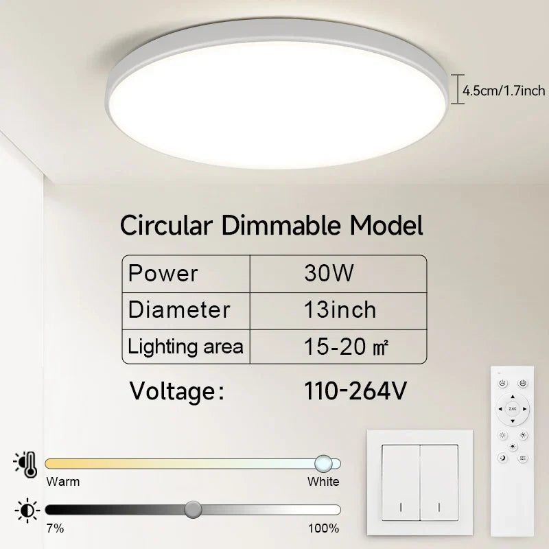 Large Modern Ceiling Lamp - 17.8-inch LED Panel Square Ceiling Light for Living Room, Bedroom, Kitchen, and Home - Powerful 60W Fixture