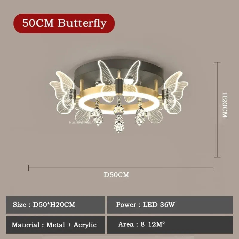 Cartoon Children's Room Crystal Ceiling Light - Butterfly Chandelier and Balloon LED Bedroom Light for Girl's Room