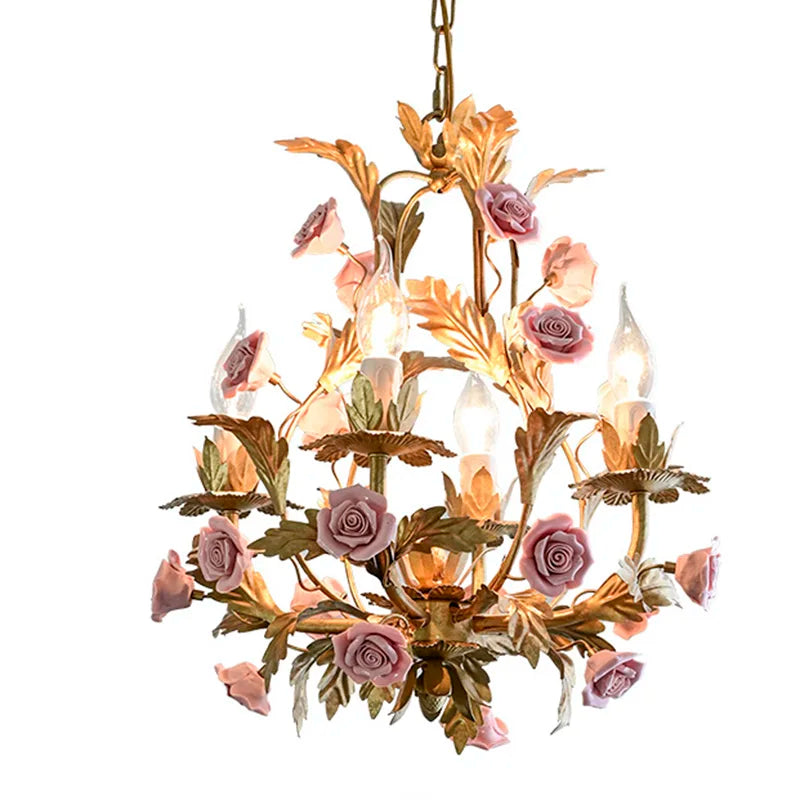 Elegant Nordic Rose Copper Chandelier - LED Illumination for Luxury Living