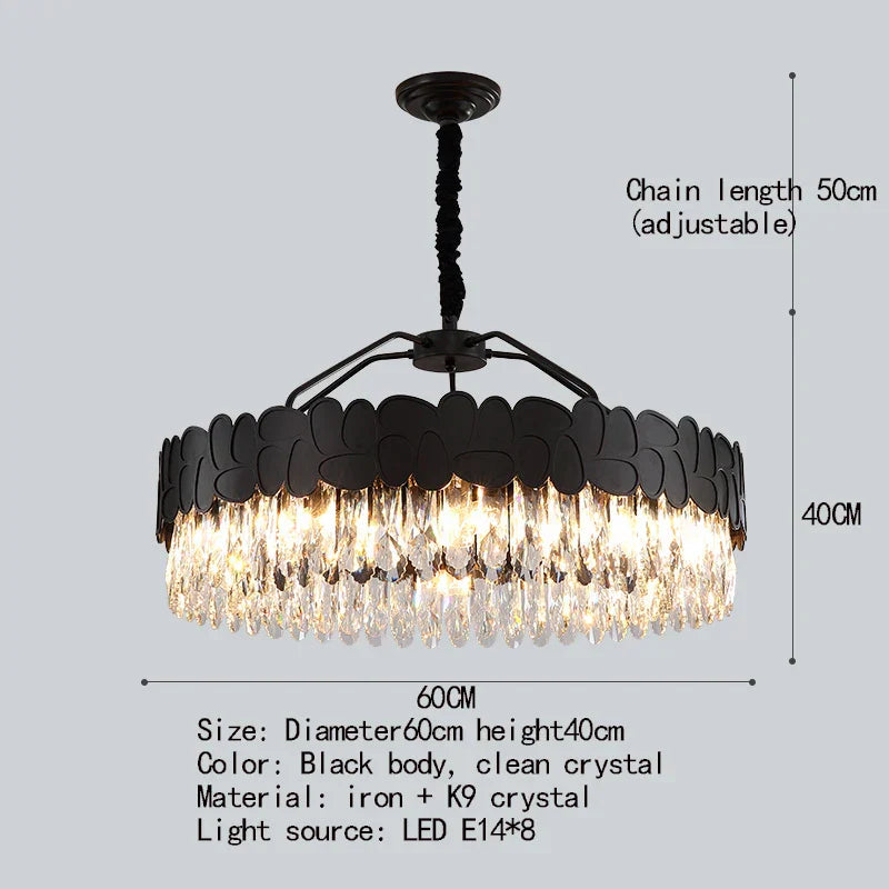 New Design Creative Black/Gold Hall Bedroom Crystal Round Chandelier Modern Rectangular Dining Room Brilliant Crystal Chandelier