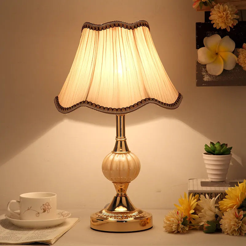 European-Style Glass Desk Lamp - Nordic Bedroom Bedside Lamp with Modern Retro Wrought Iron Design