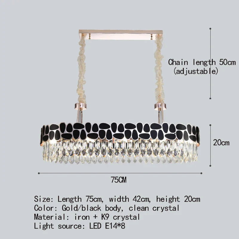 New Design Creative Black/Gold Hall Bedroom Crystal Round Chandelier Modern Rectangular Dining Room Brilliant Crystal Chandelier