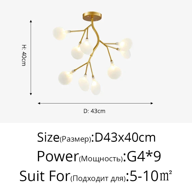 Modern Firefly LED Chandelier - Black and Gold Ceiling Pendant Lamp for Living Room, Bedroom, Hall, and Minimalist Home Decor Indoor Lighting