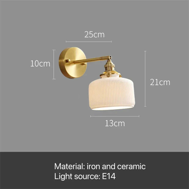 Rotary Brass Ceramic Wall Lamp with Pull Switch - Customizable LED Sconce for Bedroom and Interior Lighting