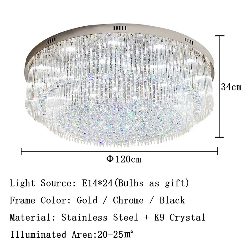 Luxury Chrome LED Ceiling Lights - Modern Elegance for Living Rooms with Crystal Accents