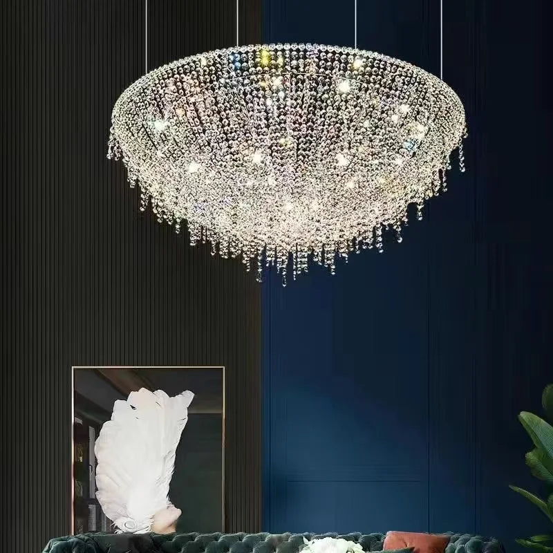 Modern LED Half Round Crystal Ceiling Chandelier - Elegant Illumination for Living and Dining Spaces