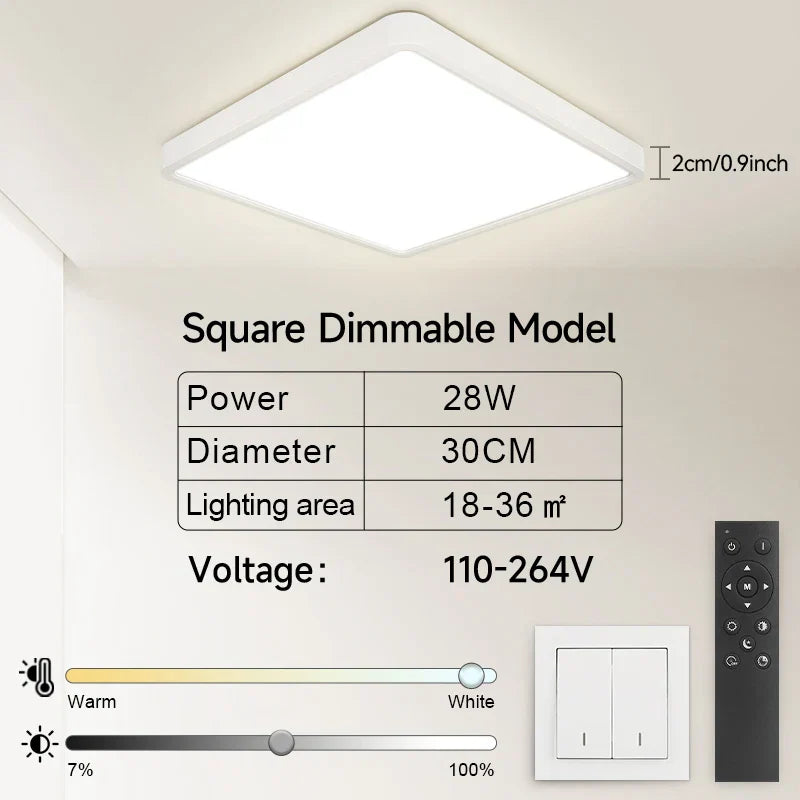 Large Modern Ceiling Lamp - 17.8-inch LED Panel Square Ceiling Light for Living Room, Bedroom, Kitchen, and Home - Powerful 60W Fixture