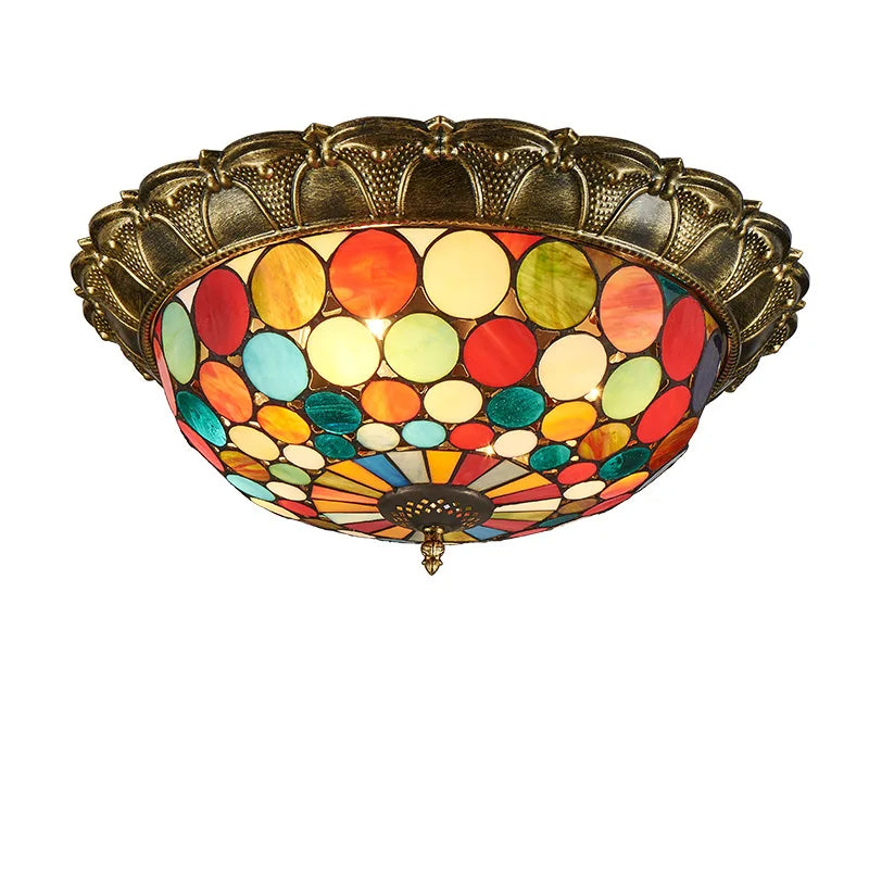 European-Style Tiffany Circular Ceiling Lamp - Retro Elegance for Living Rooms, Bedrooms, Corridors, and Balconies